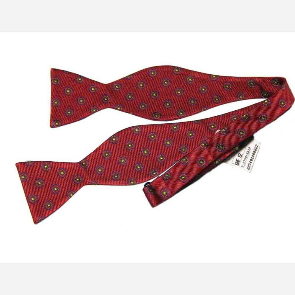 NEW Jos A Bank Silk Bow Tie One Size Adjustable Red Geometric Men's